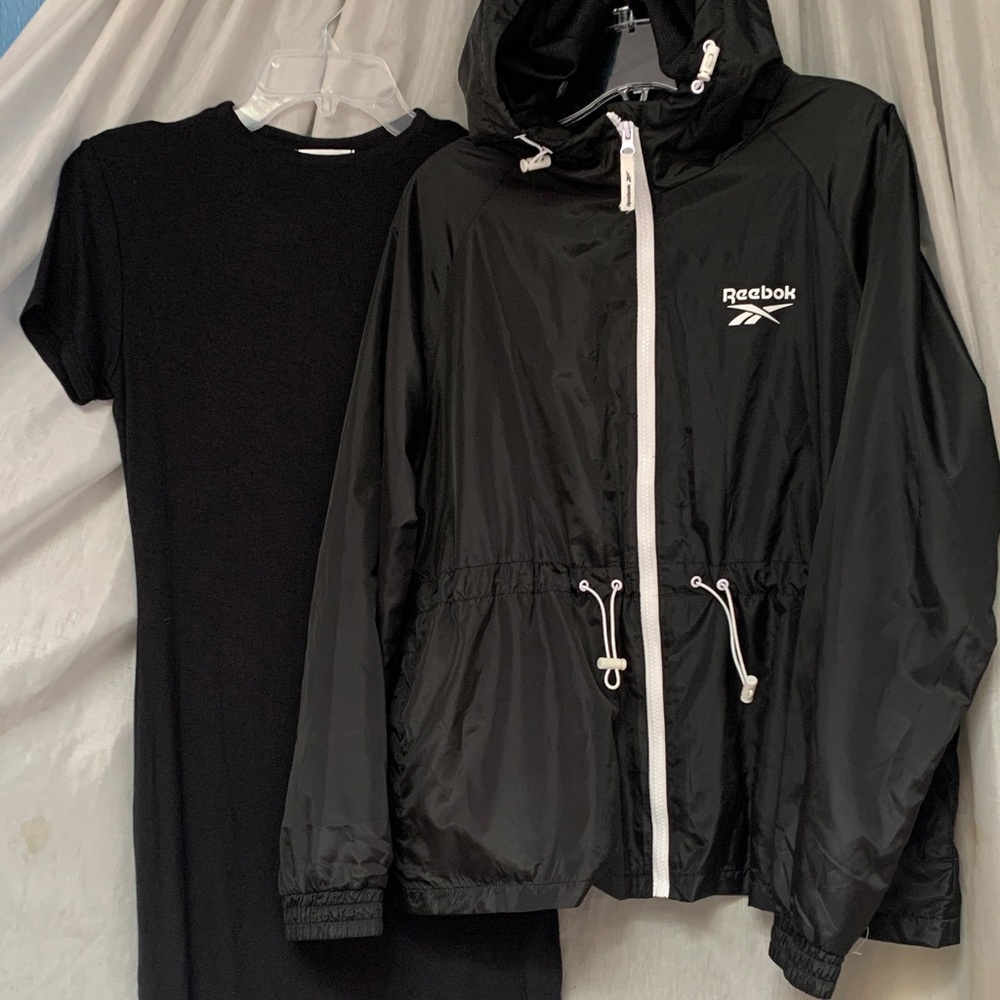 Reebok Black Hooded Windbreaker with White Trim